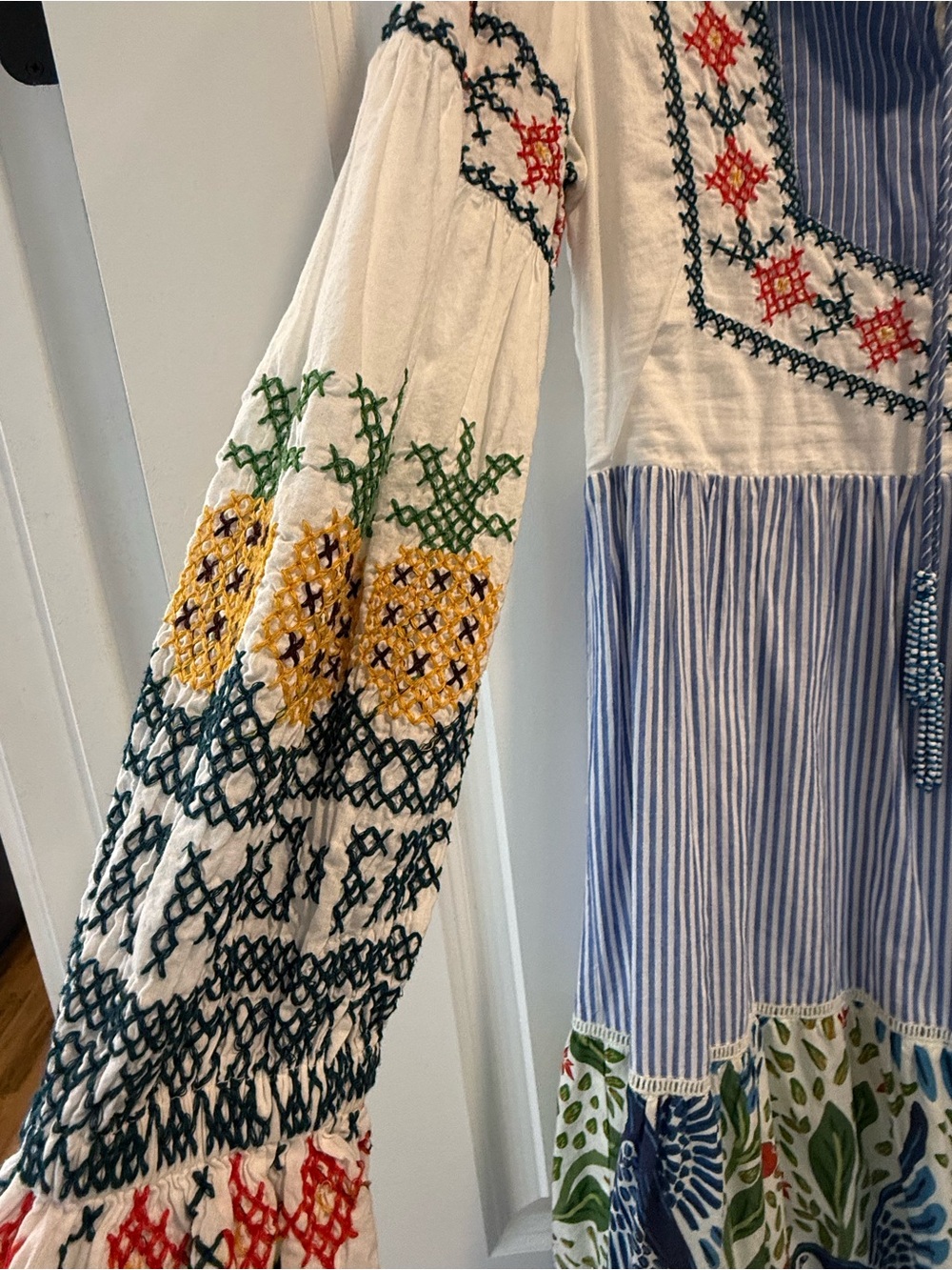 FARM Rio Blue and White Striped Embroidered Tiered Maxi Dress - Picture 3 of 5
